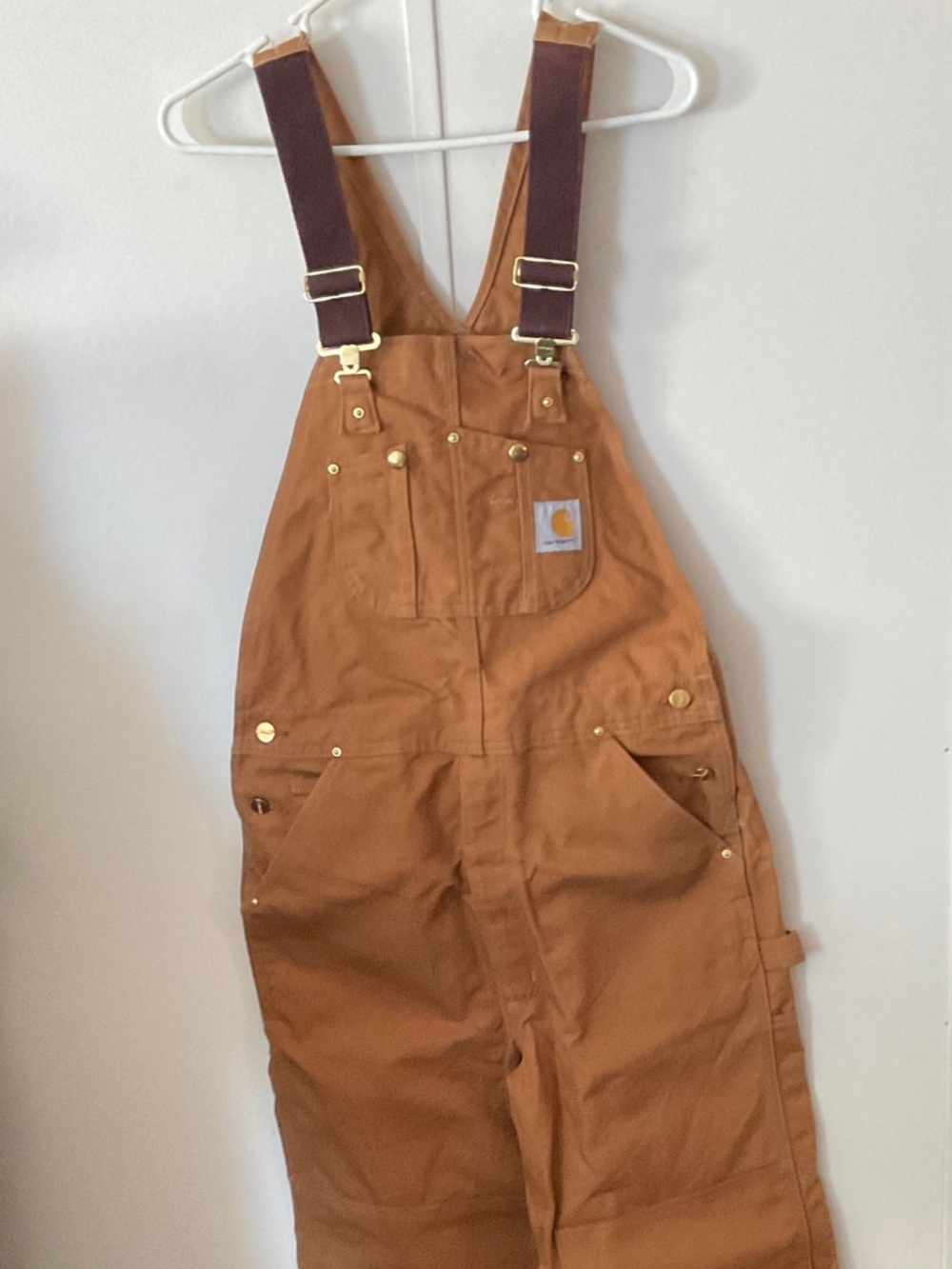 Carhartt Caramel Brown Duck Overalls with Dark Brown Straps